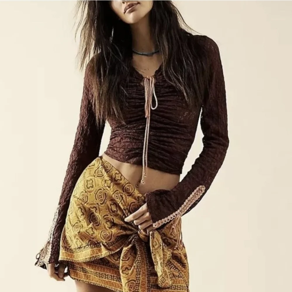 NWOT Free People Maroon Lace Blouse